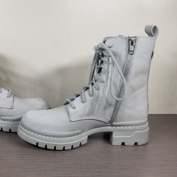 Steve Madden Jamisyn Lace-Up Leather Combat Boot, Light Gray, Womens Size 8 M - Picture 6 of 11